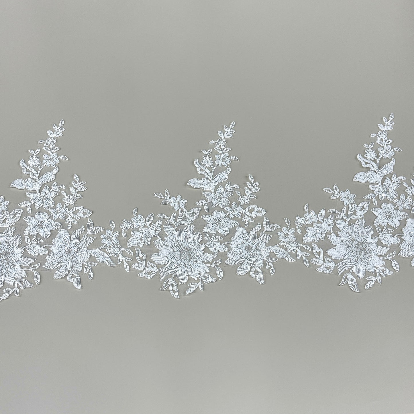 LY81374 Boning Embroidered Lace Appliqué With Sequins | Raised Stem Stitch Detail for Wedding Dress & Couture DIY | 27cm width