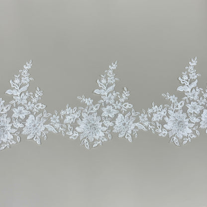 LY81374 Boning Embroidered Lace Appliqué With Sequins | Raised Stem Stitch Detail for Wedding Dress & Couture DIY | 27cm width