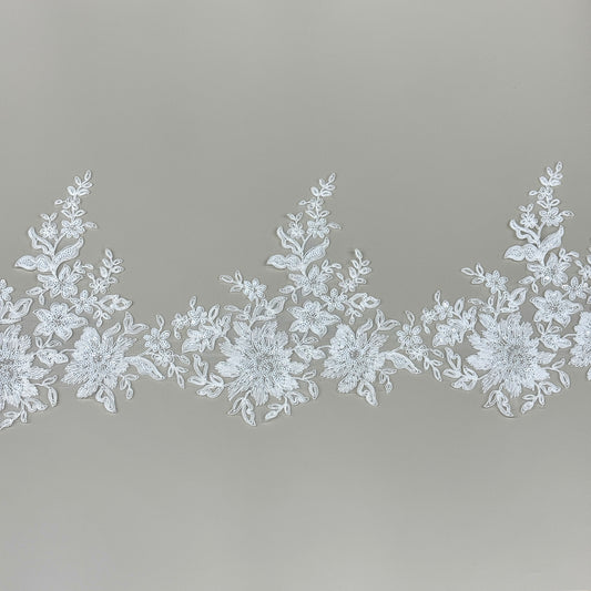 LY81374 Boning Embroidered Lace Appliqué With Sequins | Raised Stem Stitch Detail for Wedding Dress & Couture DIY | 27cm width