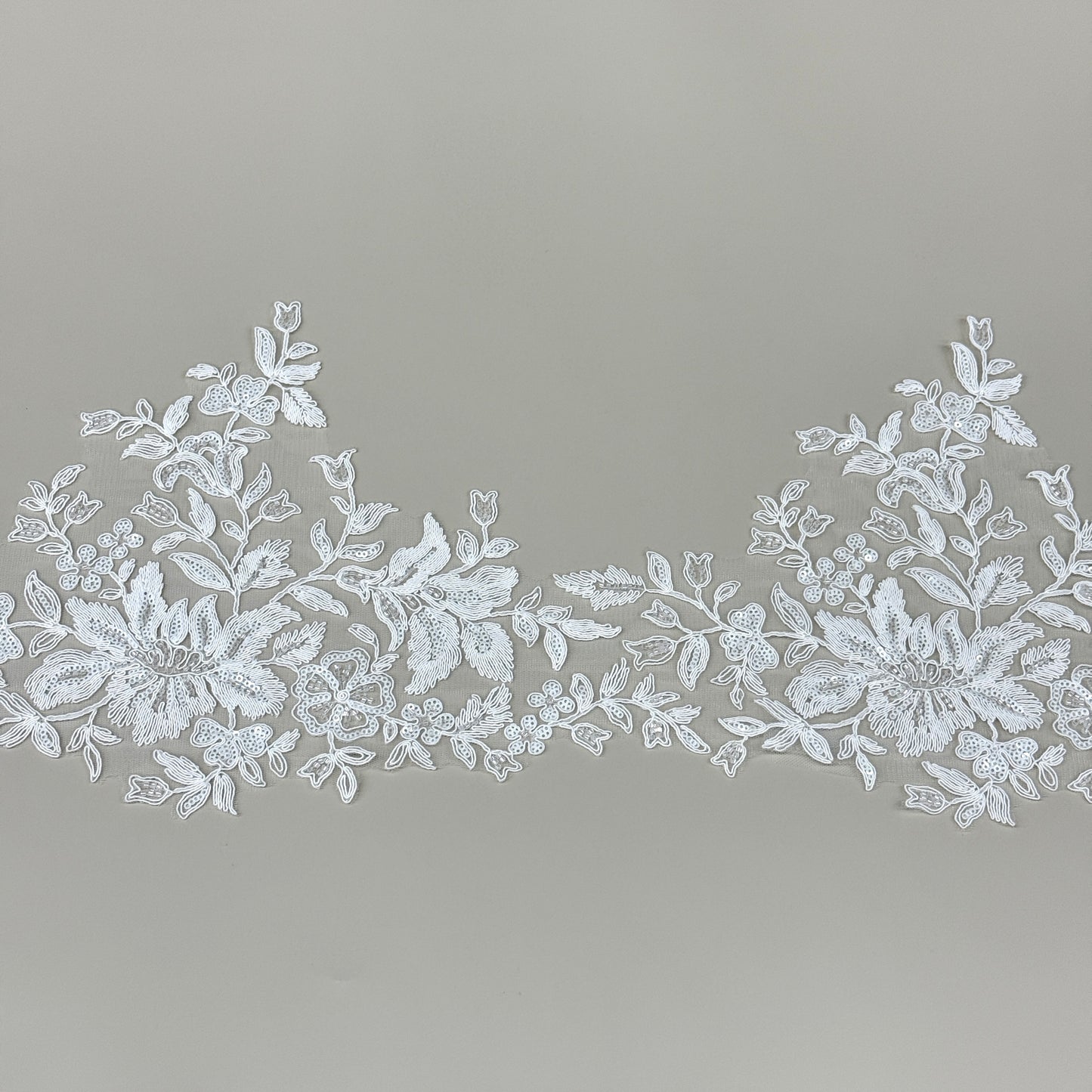LY81376 Boning Embroidered Lace Appliqué With Sequins | Raised Stem Stitch Detail for Wedding Dress & Couture DIY | 25cm width