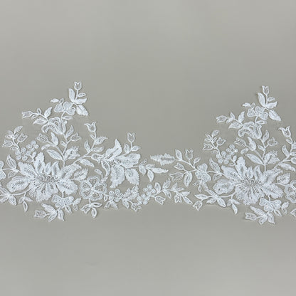 LY81376 Boning Embroidered Lace Appliqué With Sequins | Raised Stem Stitch Detail for Wedding Dress & Couture DIY | 25cm width