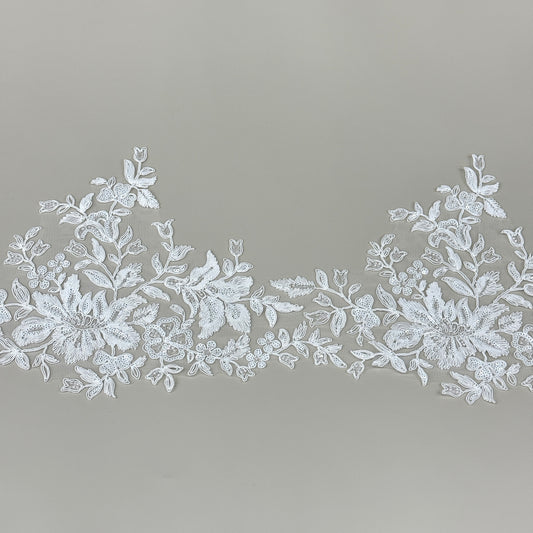 LY81376 Boning Embroidered Lace Appliqué With Sequins | Raised Stem Stitch Detail for Wedding Dress & Couture DIY | 25cm width