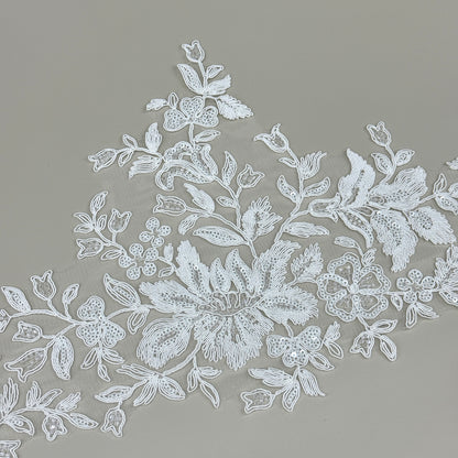 LY81376 Boning Embroidered Lace Appliqué With Sequins | Raised Stem Stitch Detail for Wedding Dress & Couture DIY | 25cm width
