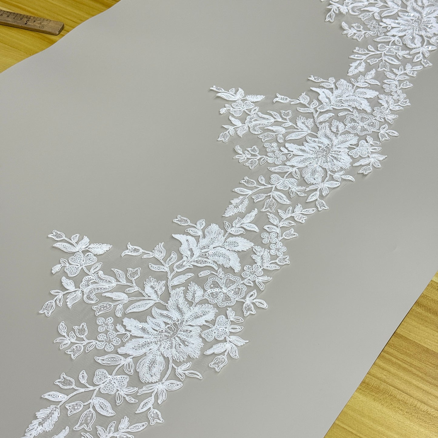 LY81376 Boning Embroidered Lace Appliqué With Sequins | Raised Stem Stitch Detail for Wedding Dress & Couture DIY | 25cm width