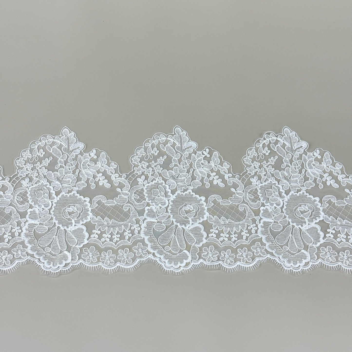 LY81377 Boning Embroidered Lace Appliqué With Sequins | Raised Stem Stitch Detail for Wedding Dress & Couture DIY | 21cm width