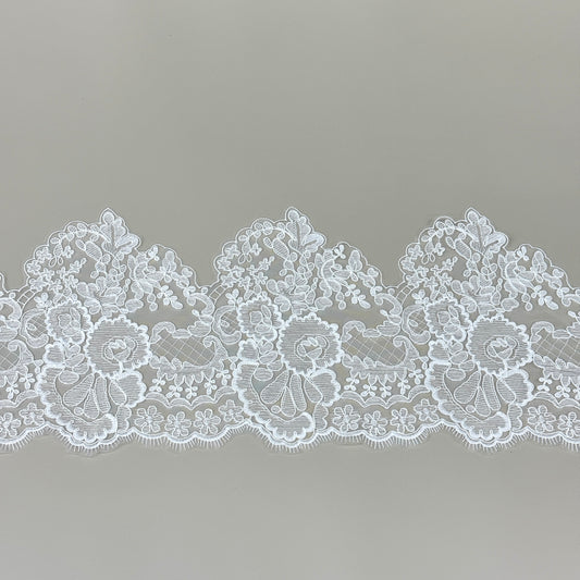LY81377 Boning Embroidered Lace Appliqué With Sequins | Raised Stem Stitch Detail for Wedding Dress & Couture DIY | 21cm width