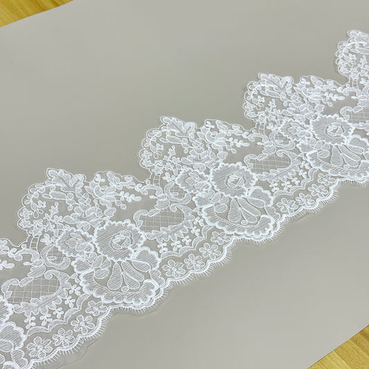 LY81377 Boning Embroidered Lace Appliqué With Sequins | Raised Stem Stitch Detail for Wedding Dress & Couture DIY | 21cm width