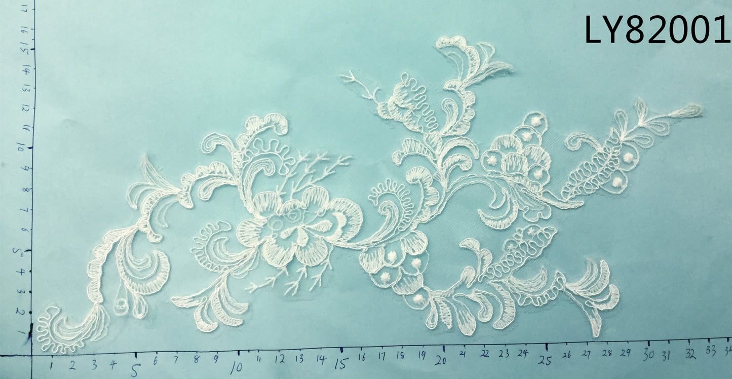 LY82001 Raised Stem Stitch Floral Appliqué | for Wedding Dress & Couture DIY | 34x16cm