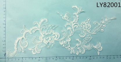 LY82001 Raised Stem Stitch Floral Appliqué | for Wedding Dress & Couture DIY | 34x16cm