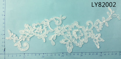LY82002 Raised Stem Stitch Floral Appliqué | for Wedding Dress & Couture DIY | 30x12cm