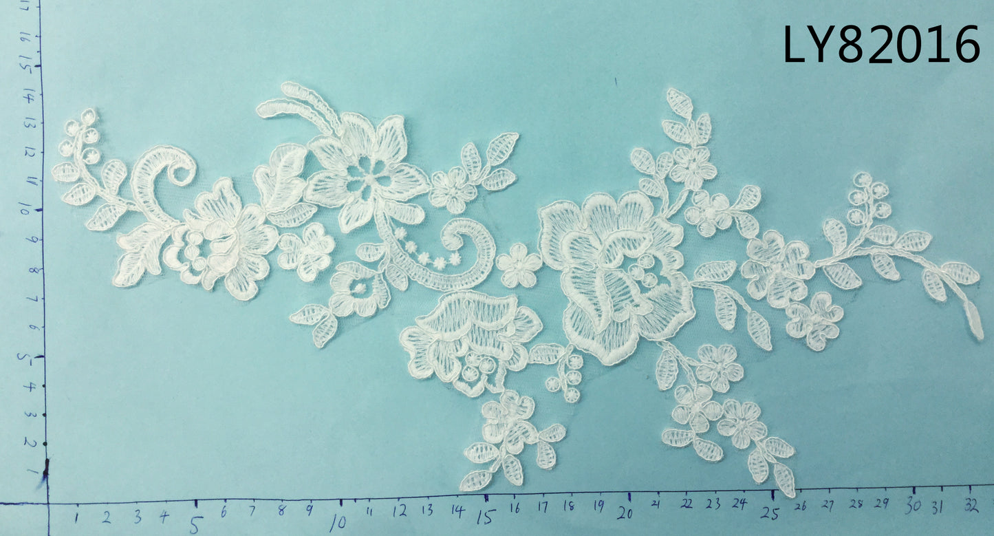 LY82016 Raised Stem Stitch Floral Appliqué | for Wedding Dress & Couture DIY | 32x15cm