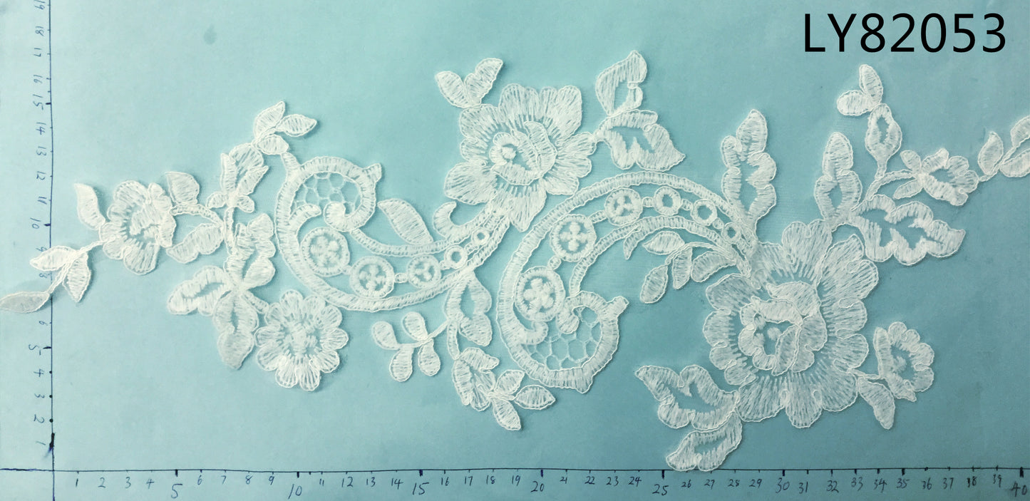 LY82053 Raised Stem Stitch Floral Appliqué | for Wedding Dress & Couture DIY | 42x17cm
