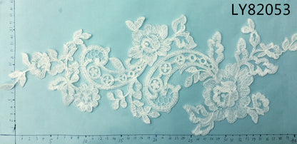 LY82053 Raised Stem Stitch Floral Appliqué | for Wedding Dress & Couture DIY | 42x17cm