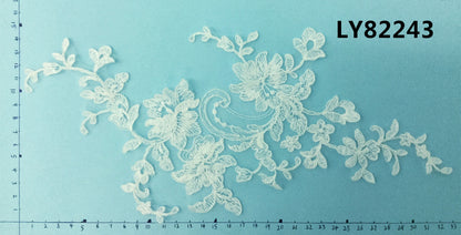 LY82243 Raised Stem Stitch Floral Appliqué | for Wedding Dress & Couture DIY | 33x15cm