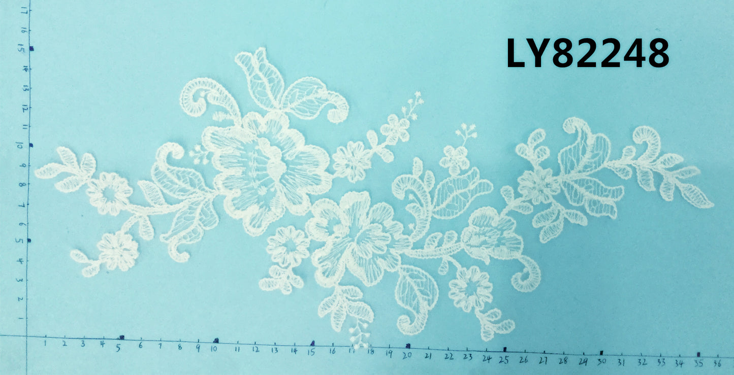 LY82248 Raised Stem Stitch Floral Appliqué | for Wedding Dress & Couture DIY | 36x16cm