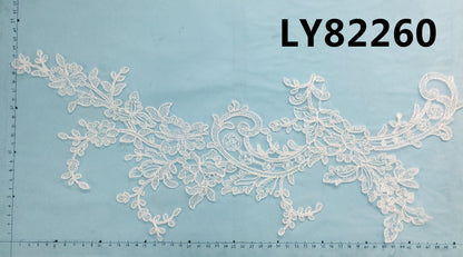 LY82260 Raised Stem Stitch Floral Appliqué | for Wedding Dress & Couture DIY | 51x22cm
