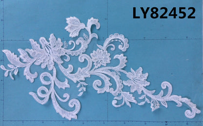 LY82452 Raised Stem Stitch Floral Appliqué | for Wedding Dress & Couture DIY | 48x26cm