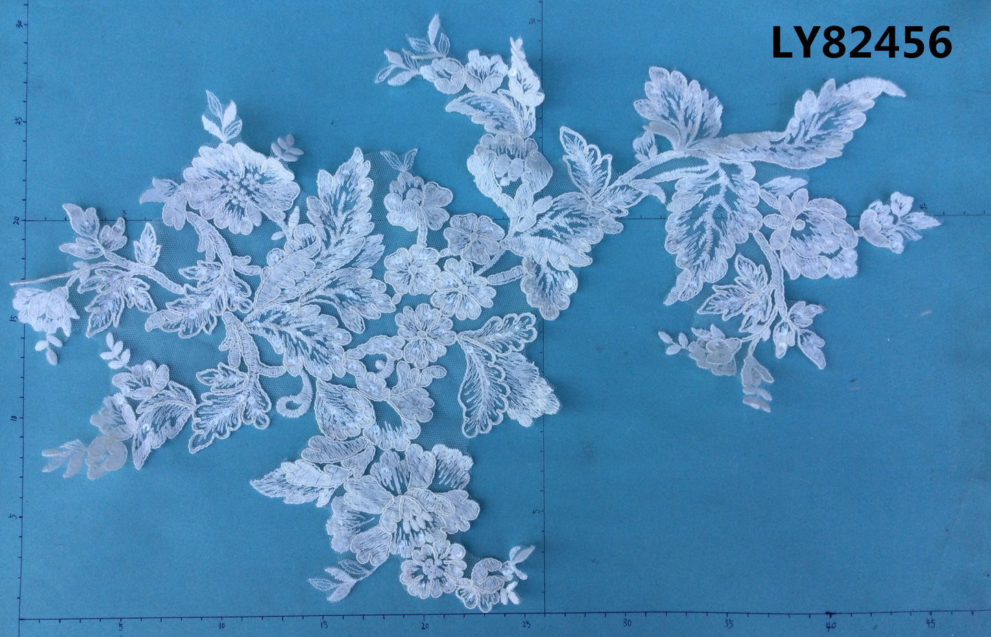 LY82456 Raised Stem Stitch Floral Appliqué | for Wedding Dress & Couture DIY | 48x26cm